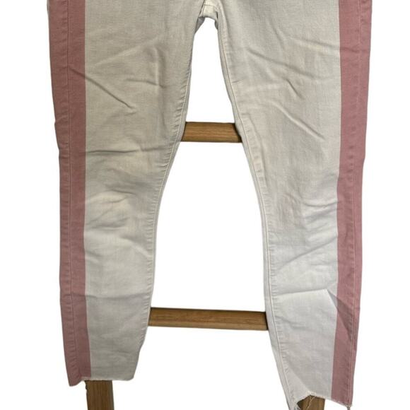 Mother Looker Ankle Fray So Far Gone Jeans Mid Rise White Pink Stripe Size 24 - Picture 15 of 15